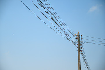 Wall Mural - Electricity concept. Close up high voltage power lines station.