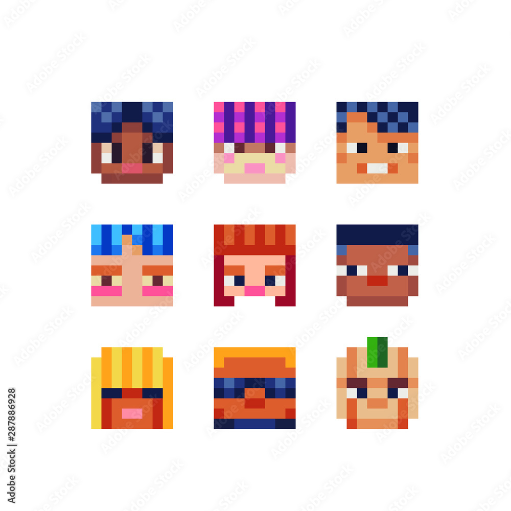 Abstract avatar profile faces, pixel art people characters set design ...