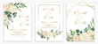 Set of Wedding invitation card design. Botanic composition template. White Flower paint by watercolor. Vintage style.