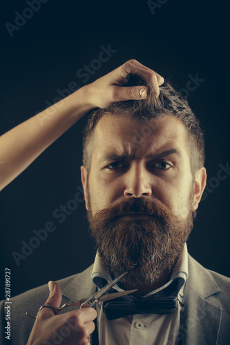 Vintage Barbershop Shaving Mens Haircut Bearded Man Long