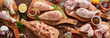 Panorama banner of raw chicken portions