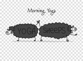 Poster - Funny sheep doing yoga, sketch for your design