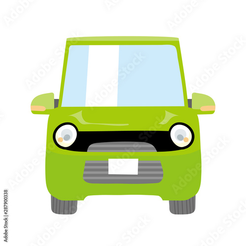 デフォルメされた可愛い車のイラスト グリーン コミカル 軽自動車 正面 Stock Vector Adobe Stock