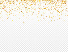 Christmas Golden Confetti. Falling Shiny Glitter In Gold Color. New Year, Birthday, Valentines Day Design Element. Holiday Background.