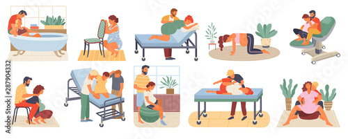 Fotografía Position of pregnant woman, reproduction set, man obstetrics