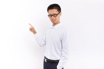 Wall Mural - Young asian male in front of white background