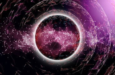 Poster - abstract vector colorful mesh sphere on black background. big data. plexus effec. futuristic vector 