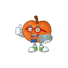 Poster - Gamer tangerine cartoon mascot on white background