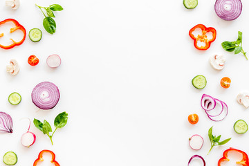 Wall Mural - Frame of colorful vegetables on white background top view mock up