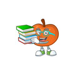 Wall Mural - Student with book fruit tangerine cartoon character with mascot