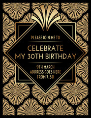 Poster - Art Deco Invitation Print Design with Flowers