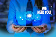 © Artur - Conceptual hand writing showing We Need You. Concept meaning asking someone to work together for certain job or target Woman wear work suit presenting presentation smart device