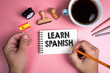 Learn Spanish. Handwriitng text in the notebook