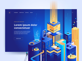 Wall Mural - Smart technology blue landing page template