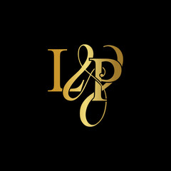 Wall Mural - Initial letter LP L P luxury art vector mark logo, gold color on black background.	
