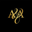 Initial letter A & A AA luxury art vector mark logo, gold color on black background.