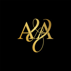 Wall Mural - Initial letter A & A AA luxury art vector mark logo, gold color on black background.