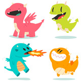 Fototapeta Dinusie - Cute dragons vector cartoon characters set isolated on a white background.