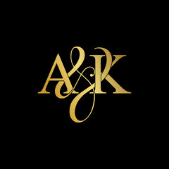 Wall Mural - Initial letter A & K AK luxury art vector mark logo, gold color on black background.