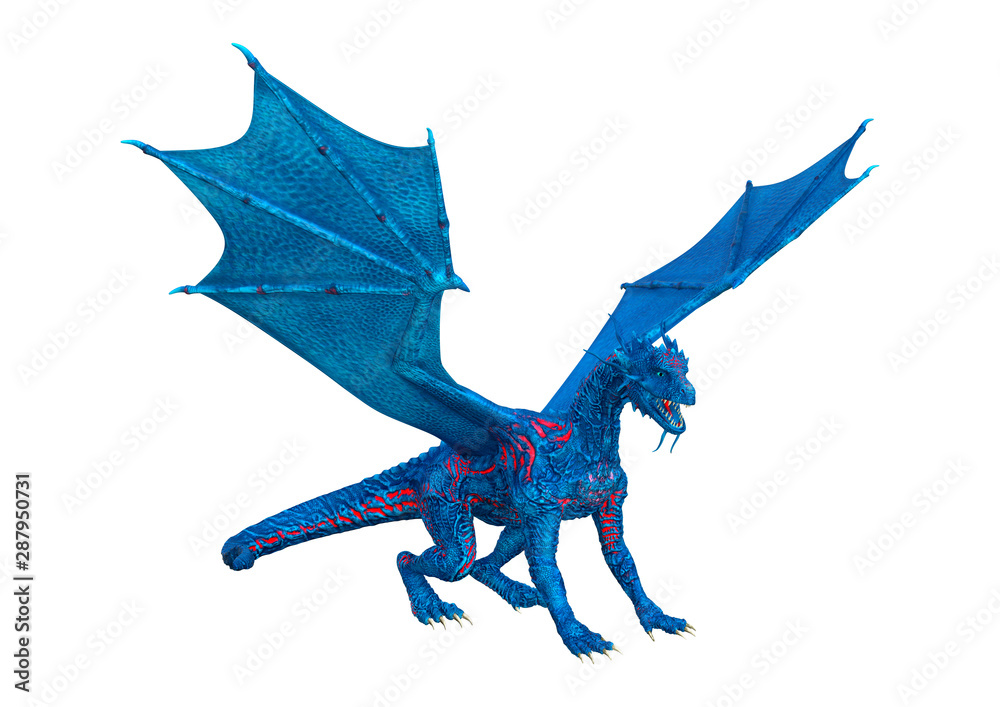 3D Rendering Fairy Tale Dragon on White - obrazy, fototapety, plakaty 