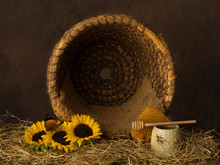 Open Beehive Basket And Flowers