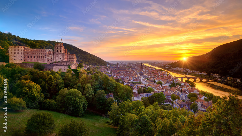 Spectacular sunset in Heidelberg, Germany - obrazy, fototapety, plakaty 
