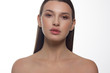 © evgeniyasht19 - Close-up portrait of a beauty woman with full lips, straight hair and perfectly clean skin. Daytime makeup, styling and soft care. Skin care in the spa salon or cosmetology, smooth eyebrows
