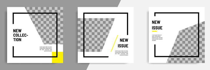 Wall Mural - Minimal layout square banner in black yellow frame color. Editable geometric banner template for social media post, stories, story, flyer.