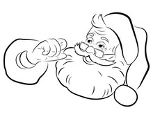 Santa Claus Face. Portrait Of Santa. Black White Christmas Pattern. Sketch The Head Of Santa Claus. Tattoo.
