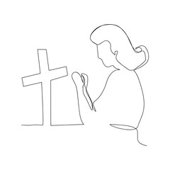 continuous line drawing of christian prayer. isolated sketch drawing of christian prayer line concept. outline thin stroke vector illustration