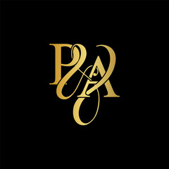 initial letter p & a pa luxury art vector mark logo, gold color on black background.