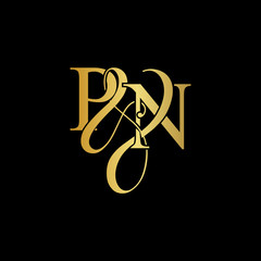 Wall Mural - Initial letter P & N PN luxury art vector mark logo, gold color on black background.