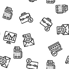 Poster - Financial Accounting Seamless Pattern Vector Linear Pictograms. Black Contour Illustrations