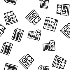 Poster - Financial Accounting Seamless Pattern Vector Linear Pictograms. Black Contour Illustrations