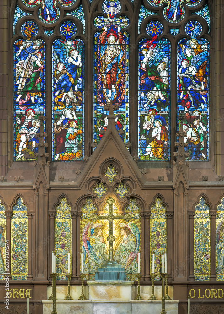 Stained glass window above altar inside the St. Paul's Episcopal ...