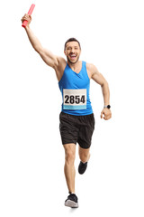 Canvas Print - Man running a relay race with a baton in his hand