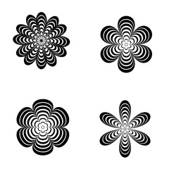 Aufkleber - Set of monochrome flower signs vector design. Blossom logo icons. Abstract psychedelic symmetrical ornaments.