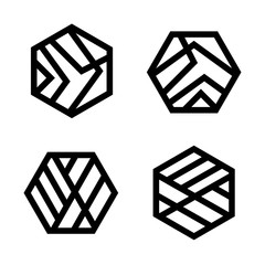 Aufkleber - Set of linear hexagon logo icon signs. Modern vector geometric shapes.