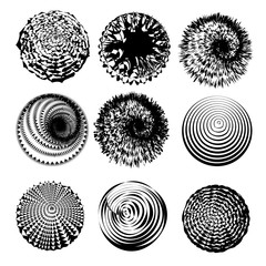 Aufkleber - Set of abstract circle pattern shapes. Monochrome geometric round elements.