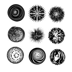 Aufkleber - Set of abstract circle pattern shapes. Monochrome geometric round elements.