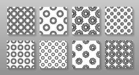 Aufkleber - Set of black and white geometric seamless patterns vector design. Monochrome ornamental backgrounds.