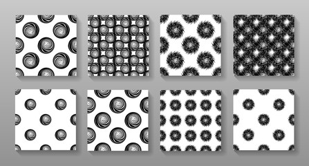 Aufkleber - Set of black and white geometric seamless patterns vector design. Monochrome ornamental backgrounds.