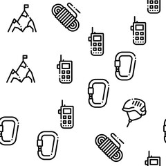 Wall Mural - Alpinism Seamless Pattern Vector Linear Pictograms. Black Contour Illustrations