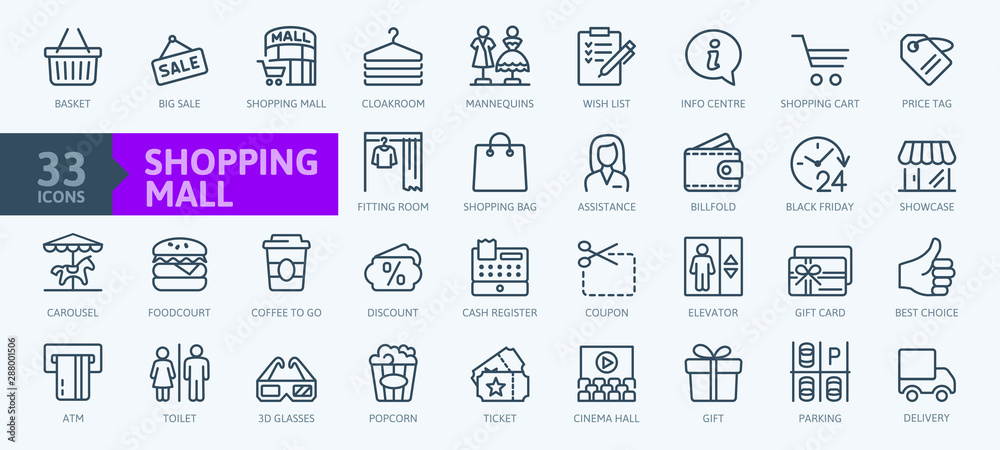 Market Shopping mall - minimal thin line web icon set. Outline icons ...