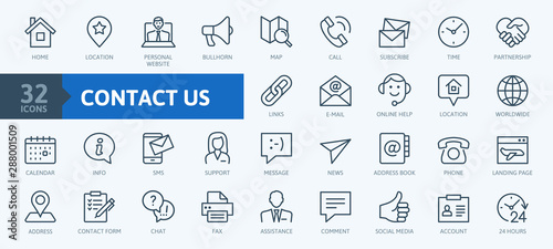 Fotomural Contact us - minimal thin line web icon set