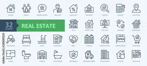 Cuadros en Lienzo Real Estate minimal thin line web icon set