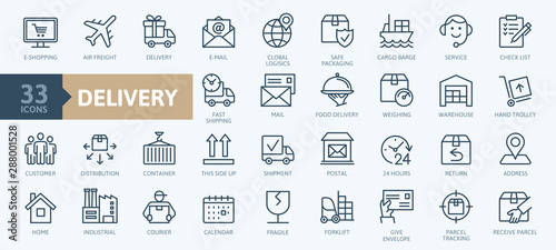 Fotografía Delivery, shipping, logistics - minimal thin line web icon set