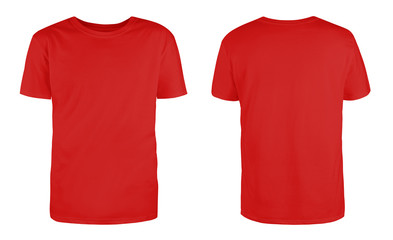 Canvas Print - Men's red blank T-shirt template,from two sides, natural shape on invisible mannequin, for your design mockup for print, isolated on white background...