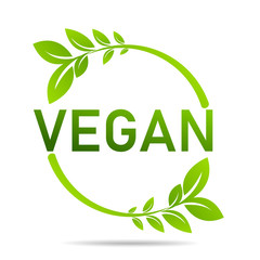 Poster - Vegan product icon design symbol. Green leaves in heart shape sign. Vector illustration