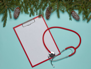 Wall Mural - Stethoscope and Christmas decorations.